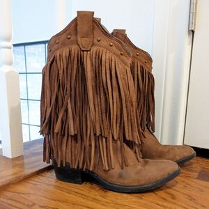 OLD WEST GIRLS' FRINGE WESTERN BOOTS - POINTED TOE Size 2